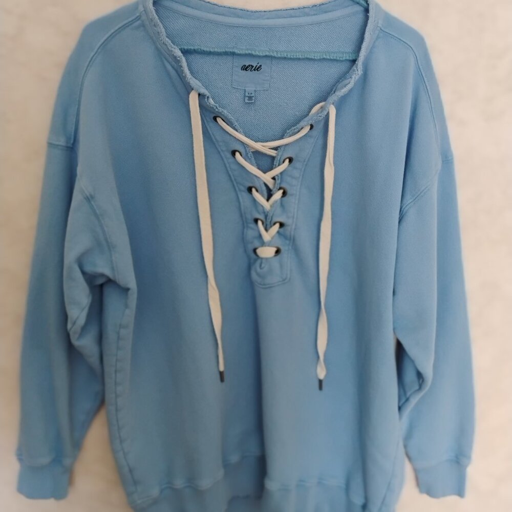 Aerie Baby Blue Lace-Up Sweatshirt Size Small P